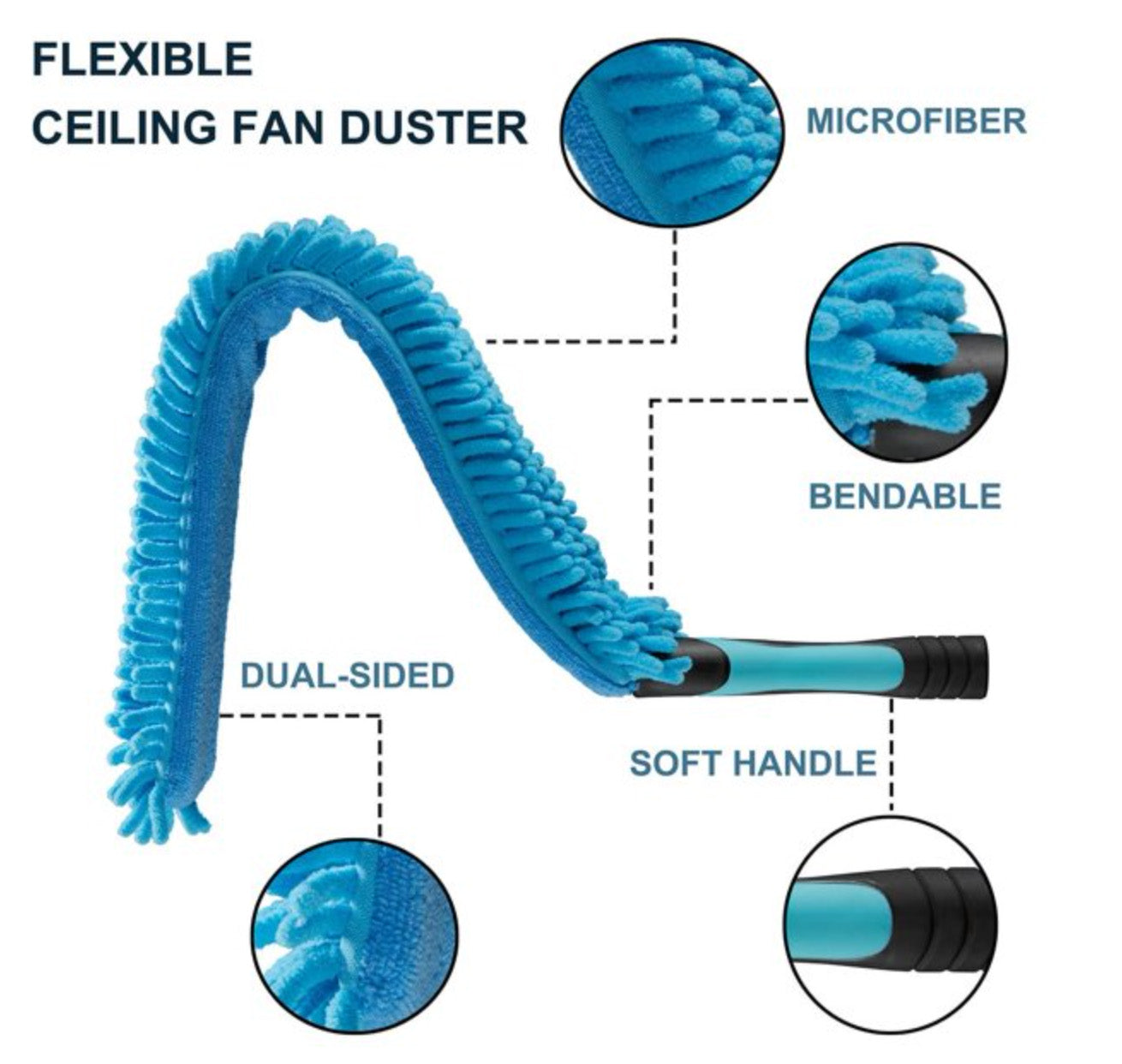 30 Foot High Ceiling Fan Duster with 6-18 Foot Extension Pole, Extendable Reusable Cobweb, Feather, Window Cleaning Squeegee Kit