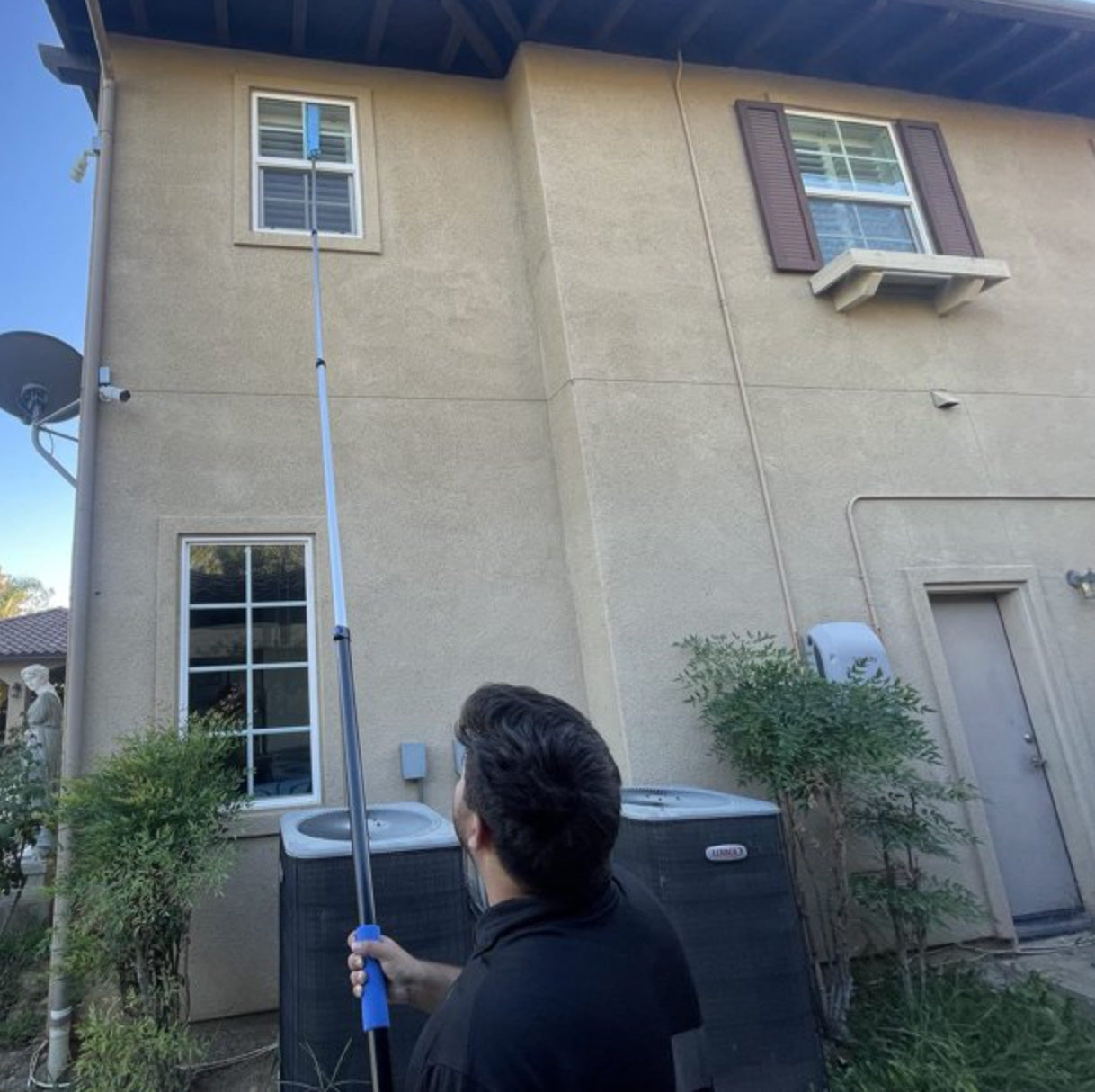 20 Foot High Ceiling Fan Duster with 5-12 Foot Extension Pole, Extendable Reusable Cobweb, Feather, Window Cleaning Squeegee Kit